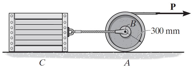 7. Determine a menor força P que causará iminência de movimento. A caixa e a roda têm uma massa de 50,0 kg e 25,0 kg, respectivamente.