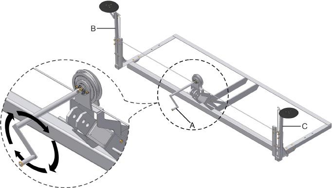 MARCADOR DE LINHA HIDRÁULICO - OPCIONAL fig. 25 Ao iniciar a operação de plantio, desbloqueie o pino trava (A), do marcador (B), liberando-o do suporte (C), (fig. 26).