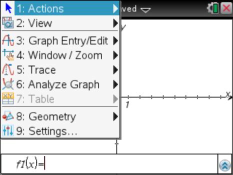 Repare que há 12 opções ao nível superior do menu de Gráficos do TI-Nspire versão 3.1 (números 1-9, mais opções A, B e C). O mesmo menu de Gráficos do TI-Nspire versão 3.