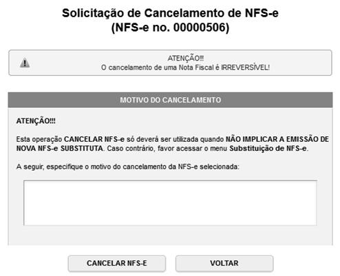 Página 68 de 111 Clique em Solicitar Um e-mail será enviado com a confirmação do cancelamento após a análise da Gerência de Fiscalização Tributária.