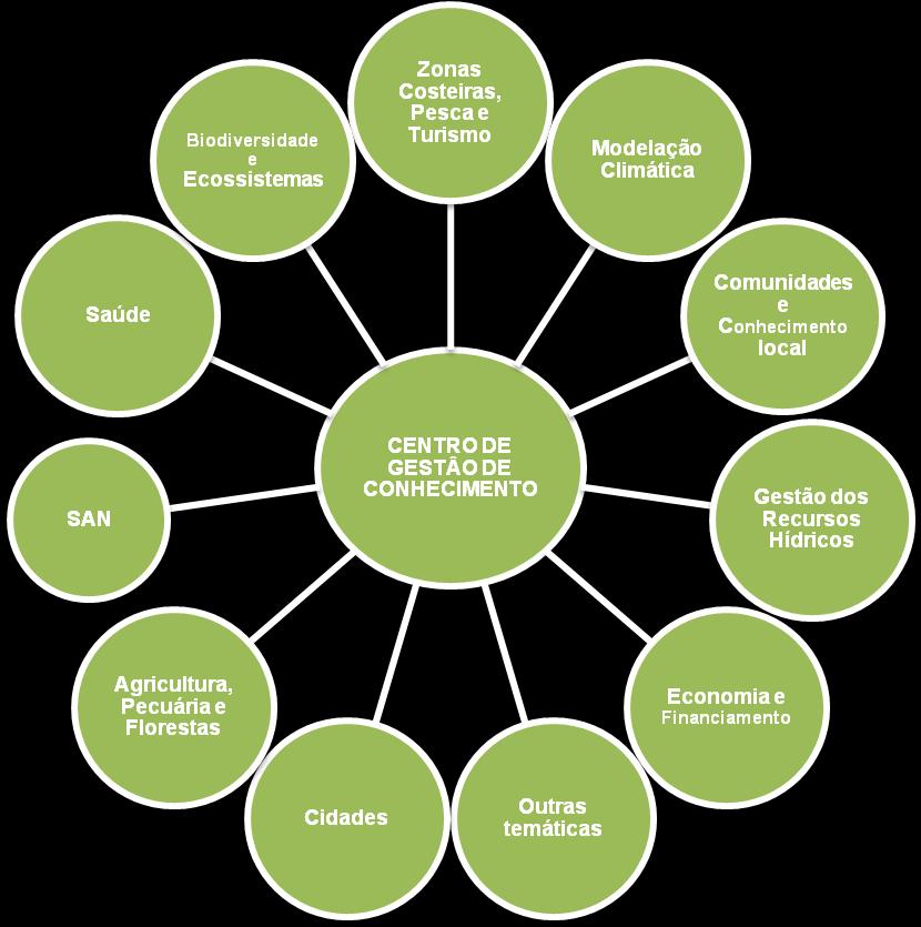 Figura 4 Estrutura da Rede de Mudanças Climáticas As necessidades de geração de conhecimento e de capacitação deverão ser determinadas anualmente com base em contributos que se materializam em