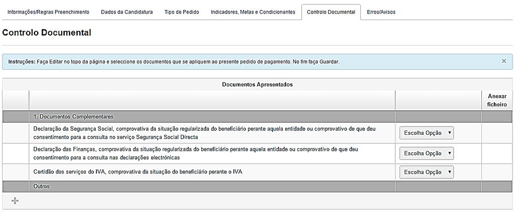 4. Formalização Controlo Documental O separador de Controlo Documental exibe uma lista de documentos