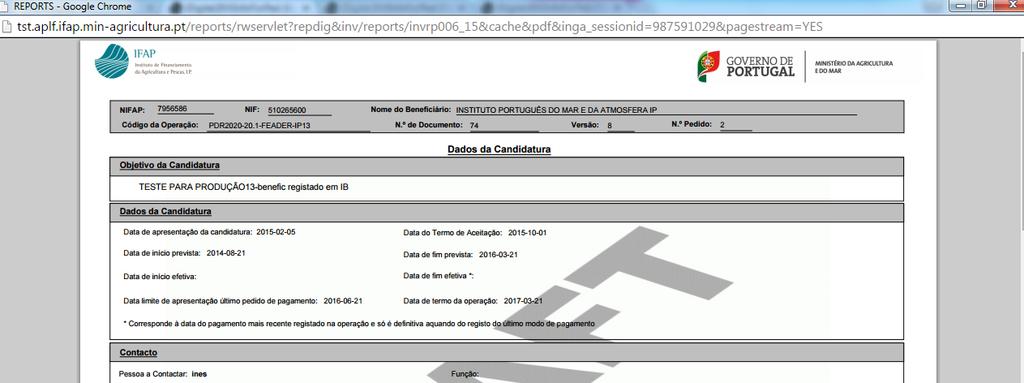 6. Visualização/Impressão Formulário em pdf Pode visualizar e imprimir o pedido de pagamento em formato pdf, através