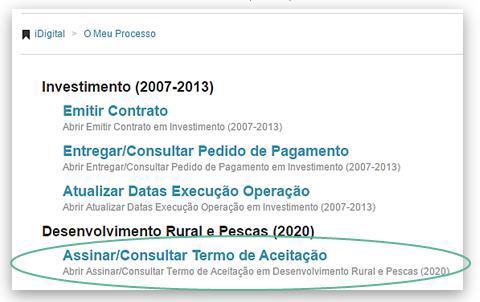 3. Assinatura do Termo de Aceitação Acesso ao termo de aceitação O beneficiário acede ao