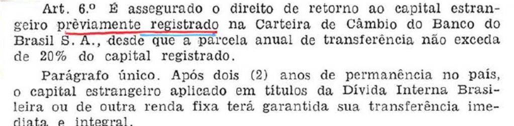 10. Registro de capital estrangeiro: controle ou direito? Ambiguidade decorre do poder discricionário absoluto LEI Nº 4.131, DE 3 DE SETEMBRO DE 1962.