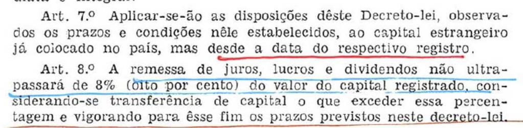 1º Consideram-se capitais estrangeiros, para os efeitos desta lei, os bens, máquinas e equipamentos, entrados no Brasil sem dispêndio inicial de divisas, destinados à