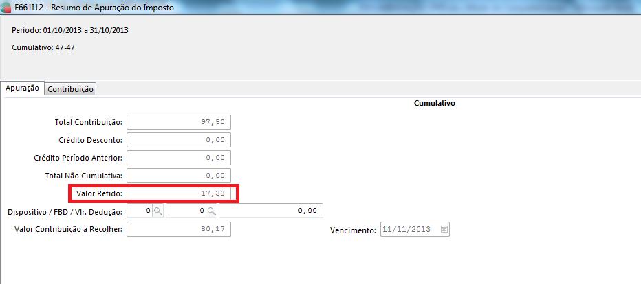 Exemplo: No exemplo dado acima, nota fiscal 01, apenas o primeiro título foi baixado dentro da competência de 10/2013,