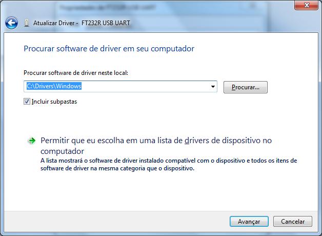 Indique a pasta Drivers\Windows no volume onde está o CD de instalação. Deixe a opção Incluir subpastas marcada. 7.