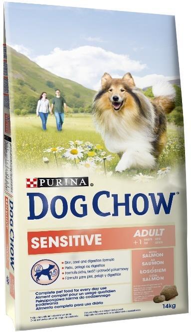 PURINA DOG CHOW ADULT SENSITIVE SALMON Purina Dog Chow Adult Sensitive é um alimento completo e especialmente formulado para cães adultos com pele, pelo e estômago delicados.