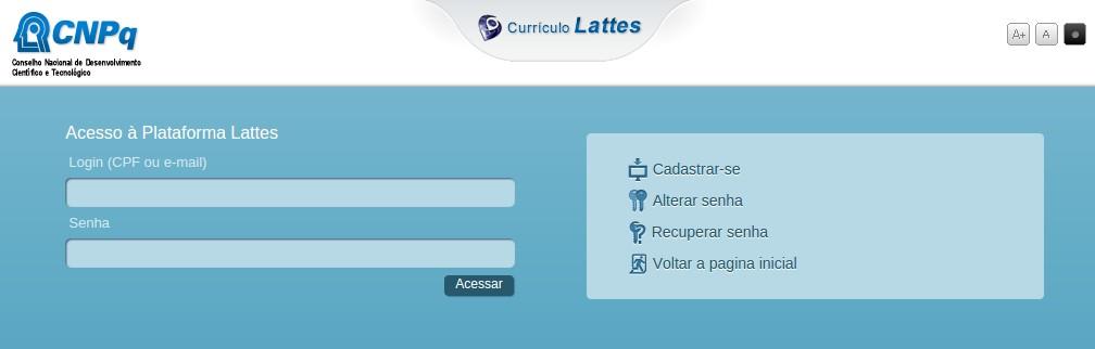 Na página da plataforma Lattes, selecionar