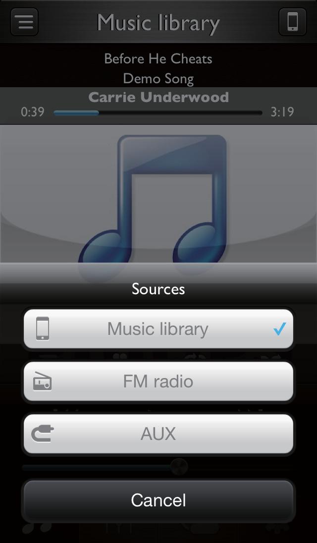 Reproduzir música no ipod/iphone Nota Assegure-se de que instalou a aplicação HomeStudio no seu ipod/iphone.