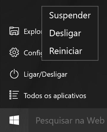 Introdução Como desligar o computador Windows 10 1 Selecione a tecla Iniciar ( ). 2 Selecione Ligar/Desligar Desligar.
