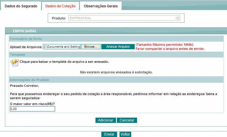 Anexar arquivo com dados do seguro Após