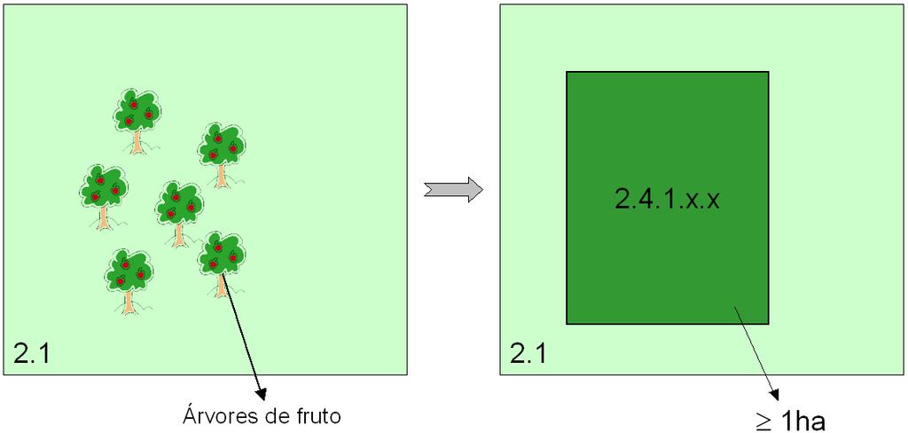 A figura representa uma porção de terreno ocupada por culturas temporárias (classes 2.1.x.