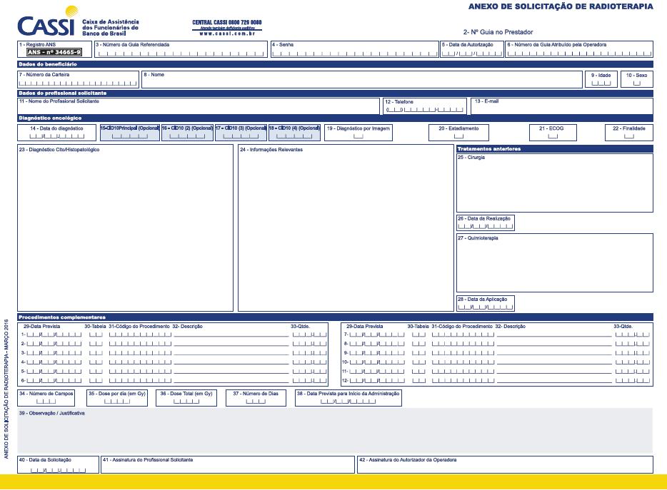 3.7 Anexo Solicitação Radioterapia O Anexo Solicitação Radioterapia ve ser utiliza na solicitação autorização para tratamento radioterapia Vinculação entre guias: Sempre estará vincula a Guia
