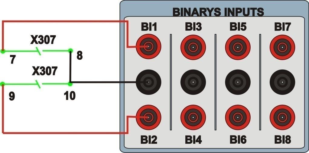 1.3 Entradas Binárias Ligue as entradas binárias do CE-6006 às saídas binárias do slot X307 relé. BI1 ao pino 07 e seu comum ao pino 08.