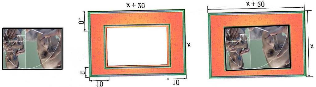 Problema: Equações 1. A uma tela, contendo a espiral de Fibonacci, foi aplicada uma moldura como a representada na figura, para, em seguida, colocar-se o quadro numa parede.