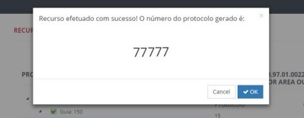 Figura 9 - Número do protocolo para o recurso gerado 5.