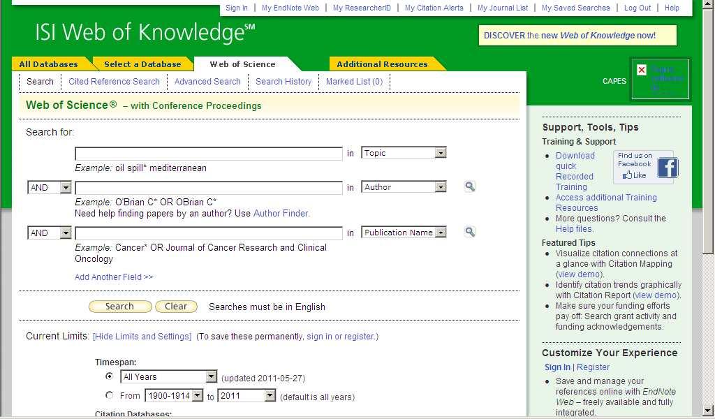 2.1.2 Portal do ISI Web of Knowledge Entre no endereço http://apps.isiknowledge.
