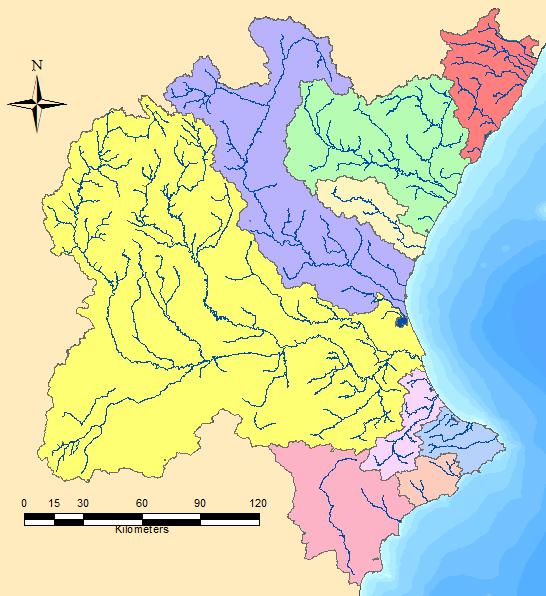 L Albufera de Valencia Figura 2.11 - Rios e Bacias hidrográficas da região da CHJ. Quadro 2.2 - Principais Bacias hidrográficas da CHJ.