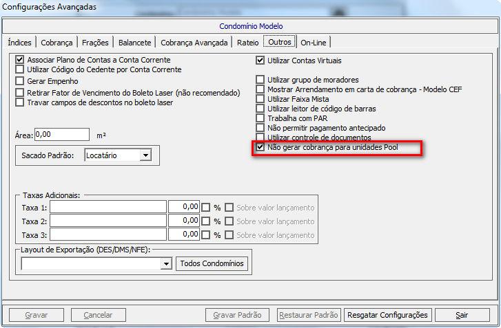 2. Geração de boletos para unidades pool sem informações da ficha de compensação Outra novidade desta versão é o boleto sem código de barras e linha digitável para unidades que utilizem Pool de