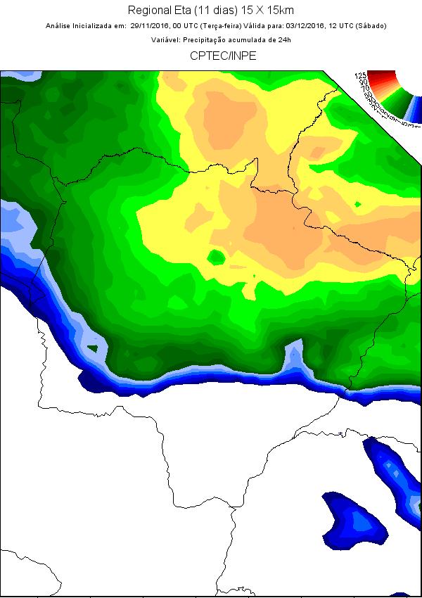 Previsão do tempo para o Mato Grosso do Sul De acordo com o modelo Regional Eta (11 dias) - (15 X 15 km) com índices de