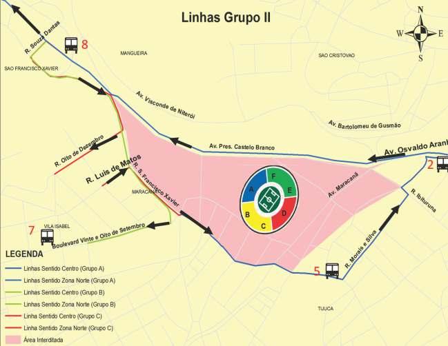 Linhas Grupos II Alterações de itinerários das linhas no entorno do Maracanã LINHAS (GRUPO A): 247, 249, 254, 363, 383, 391, 457, 459, 2251 Sentido Centro (ponto de ônibus 5):.