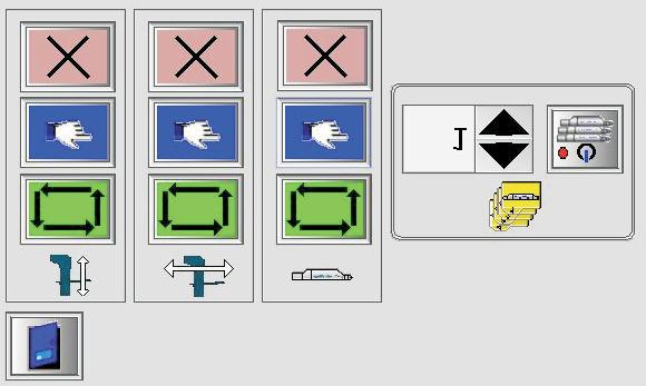 Os posicionadores e reciprocadores são controlados manualmente a partir dos respectivos ecrãs de controlo.