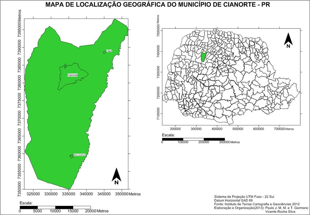 Figura 1 Mapa de localização geográfica do município de Cianorte - PR ASPECTOS GEOGRÁFICOS DA REGIÃO NOROESTE DO PARANÁ A ocupação das terras do Norte do Paraná foi iniciada a partir de meados do