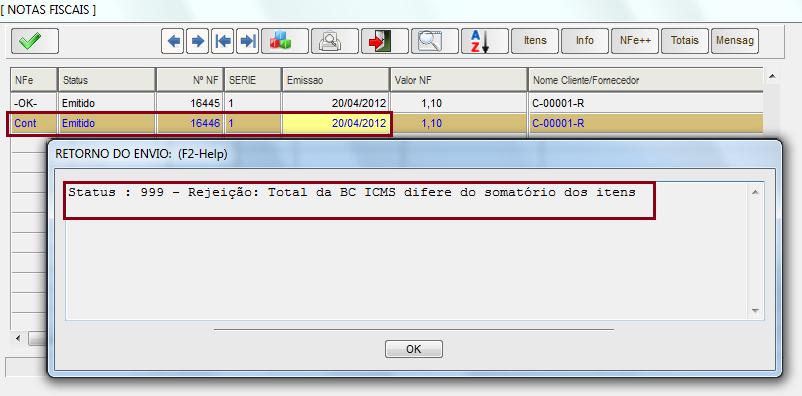 Repare que o Status e a cor do Grid da NF foram alterados.