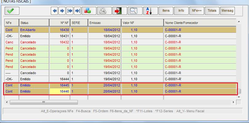 Repare que o Status da Nota esta