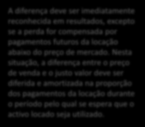 A diferença entre o justo valor e o valor contabilístico pode ser reconhecida imediatamente em resultados do exercício.