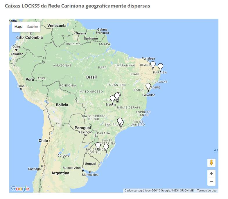 4.1.4. Mapa da Rede Cariniana Exibe em quais regiões brasileiras estão localizadas as Caixas LOCKSS da Rede Cariniana por meio de um mapa dinâmico.