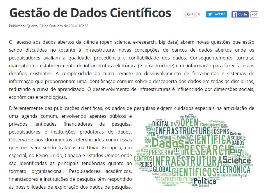 3- Ferramentas para Publicação e Citação de Dados de Pesquisa e Objetos Digitais. Figura 32 Gestão de Dados Científicos Fonte: http://cariniana.ibict.