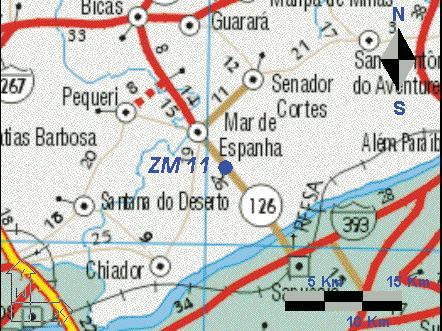 MG/RJ Sapucaia Referência da Coleta A 4 km de Mar de Espanha sentido divisa RJ Sul 7576382 Coordenadas UTM