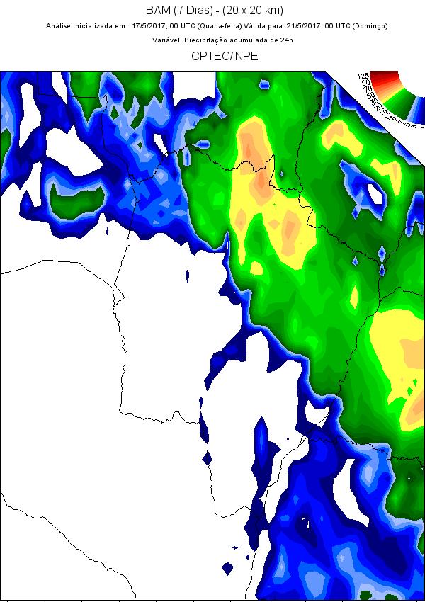 nebulosidade variável com pancadas de chuva no estado, entre os dias 20/05