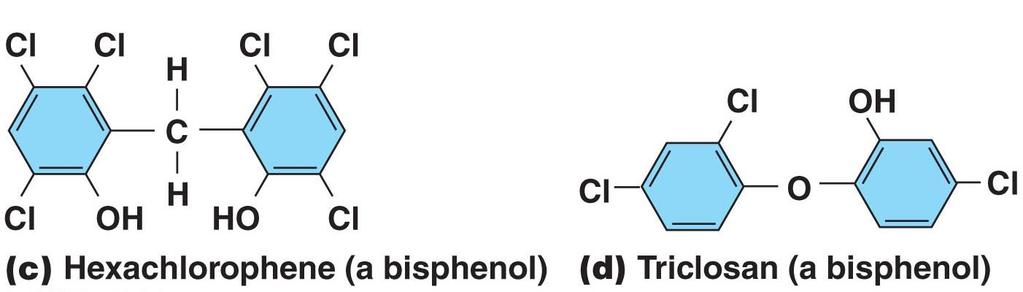 Bifenóis Hexaclorofeno, triclosan Rompem membrana