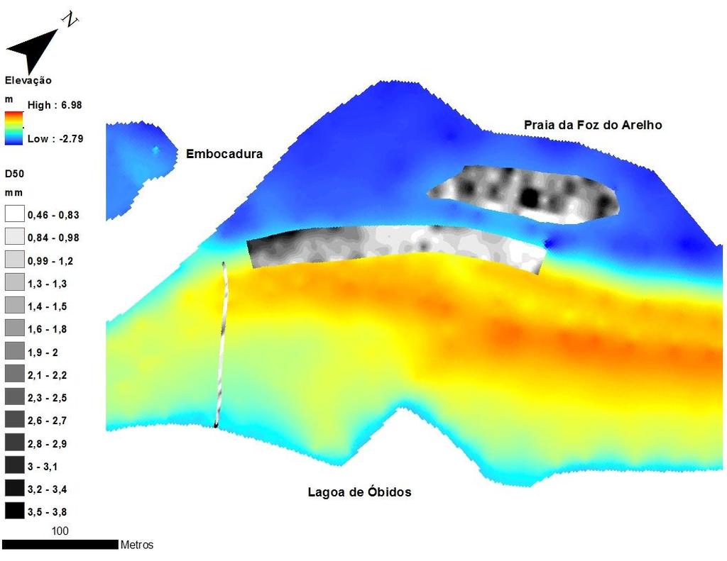 Figura 8 Variação da mediana granulométrica dos sedimentos superficiais. 5.3. Registo dos sensores 5.3.1.