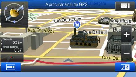 Quando não existe uma posição GPS, o Marcador de veículo é transparente. Apresenta a última posição conhecida. Vê dois pontos coloridos à volta de um símbolo de satélite no canto superior esquerdo.