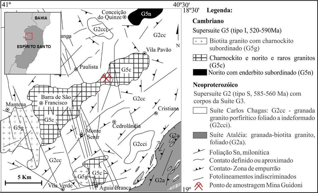 Figura 3 - Mapa geológico simplificado da Folha Mantena-MG (Mod. de Pedrosa-Soares et al., 2006).