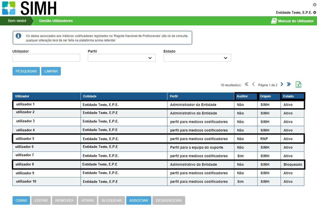 Um utilizador que esteja registado no SIMH através do