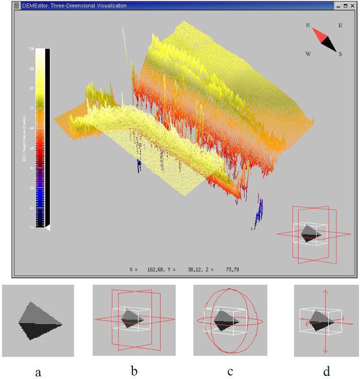 Exemplo Widgets 3D Ferramenta DEMEditor, aplicação que permite a visualização, manipulação e edição de superfícies 2D/3D construídas a partir de dados de sensoriamento remoto, coletados por radar