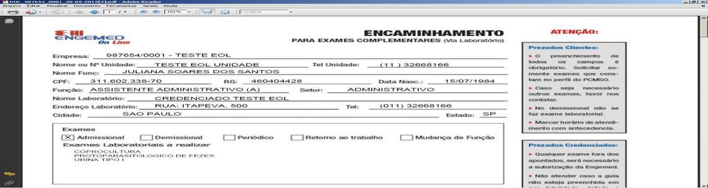 O Link EXAMES POR FUNÇÃO permite visualizar os exames por função da unidade e impressão da informação.