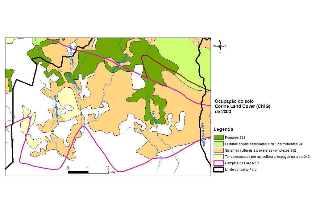 Figura 3.24 Ocupação do solo (Corine Land Cover 2) na área ocupada pelo sistema aquífero da Campina de Faro e pelo concelho de Faro 3.13 Análise da evolução do escoamento superficial A Figura 3.