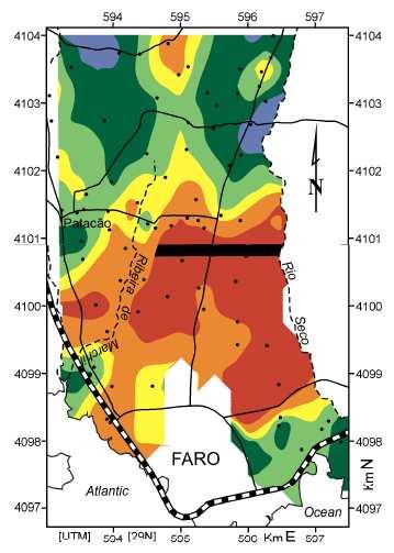 Os mapas mostraram que há duas décadas atrás as concentrações de nitratos e cloretos eram já bastante elevadas em algumas partes da Campina de Faro, mas a contaminação ainda não tinha adquirido um