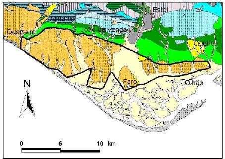 7 Localização do sistema aquífero da Campina de Faro (M12) na Orla Meridional Algarvia (Almeida et al.