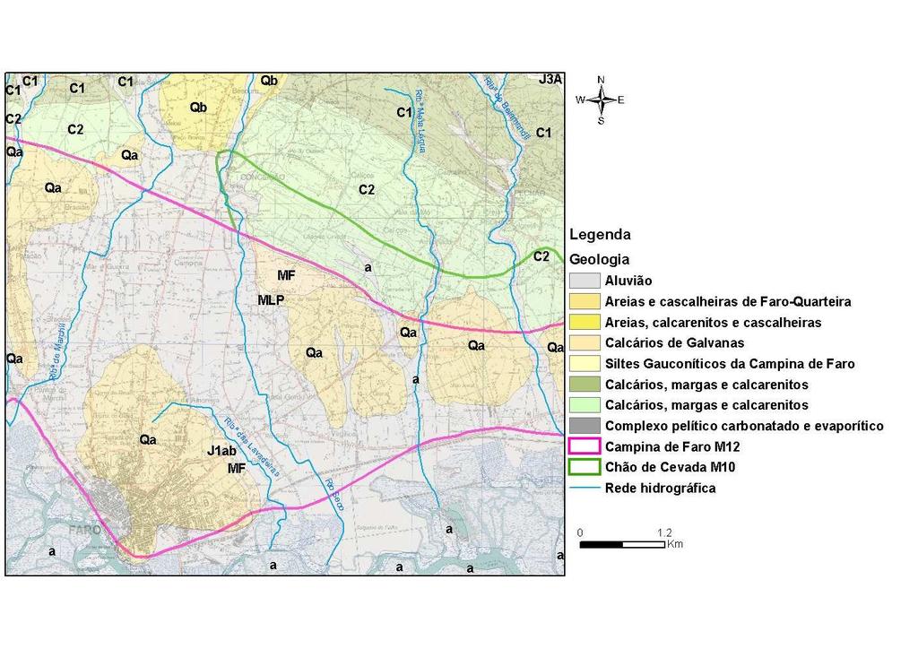 8 Localização da área de estudo no sistema aquífero da Campina de Faro e mapa geológico Em termos estruturais a bacia Algarvia, que engloba a área de