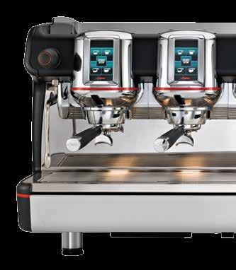 Los grupos curvilíneos abombados son un atractivo actualizado a la estética de las máquinas de café con grupos hidráulicos, mientras que el diseño sobrio, enfocado hacia la