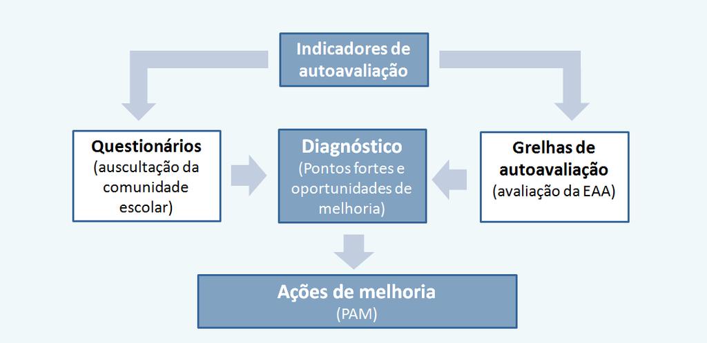 Figura 3 Instrumentos de autoavaliação Primeiramente, a EAA definiu os indicadores para os diversos subcritérios da CAF, tendo em conta as especificidades do AEVA, através da análise dos seus