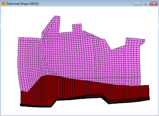 Figura 5 Deformada devido ao peso próprio modelos em sólido e em shell. O maior deslocamento do modelo em sólido é de -0,054 cm e o em shell é de -0,053 cm. A razão entre suas deformadas é de 98,20%.